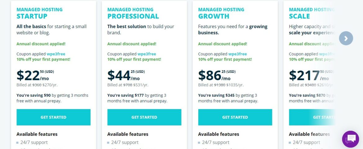 WP Engine Managed WordPress pricing